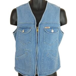 Gitano Jeans Denim Vest Vintage 80s Zip Up Womens Size Medium